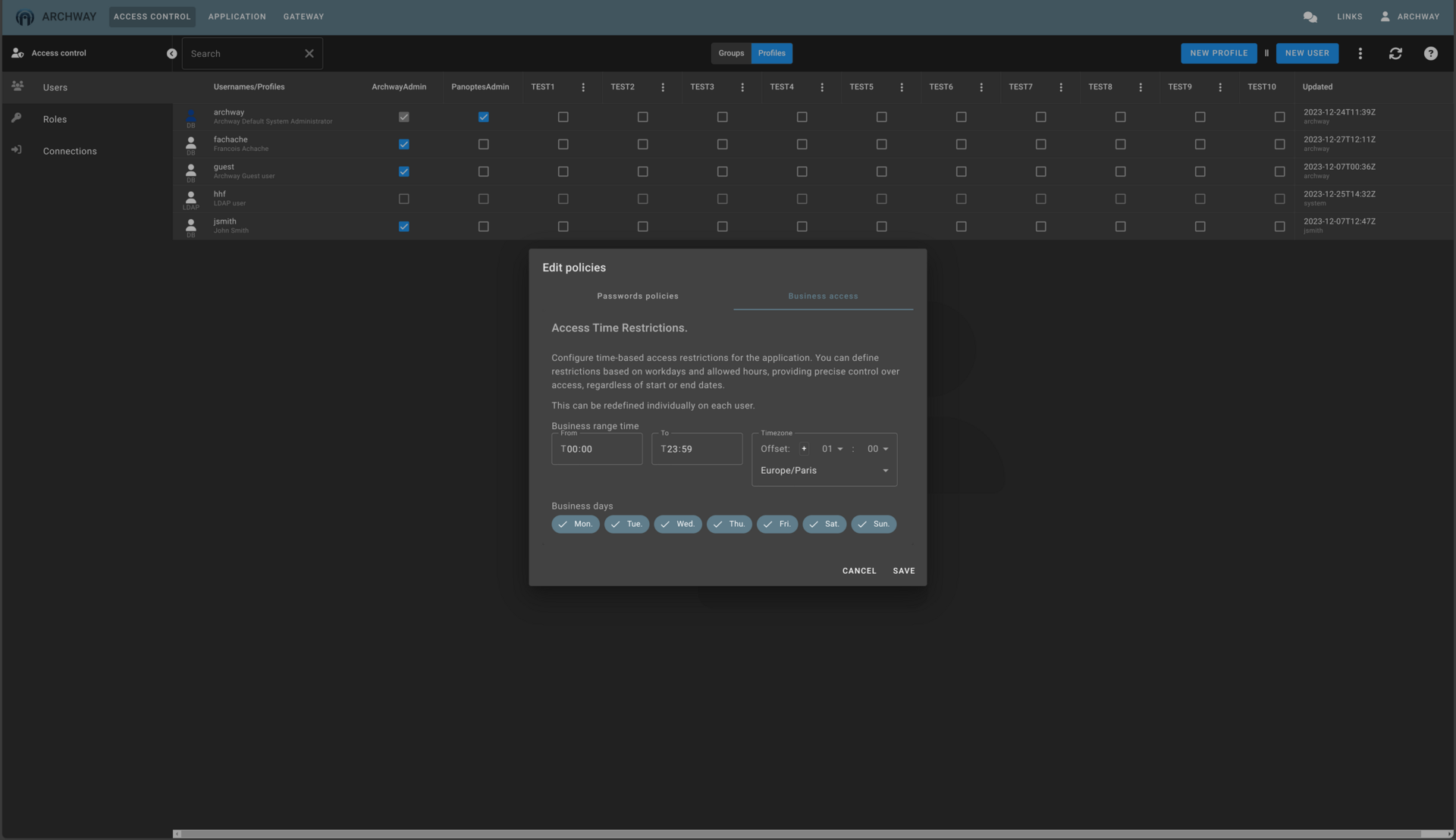 Access control users edit pwd policies